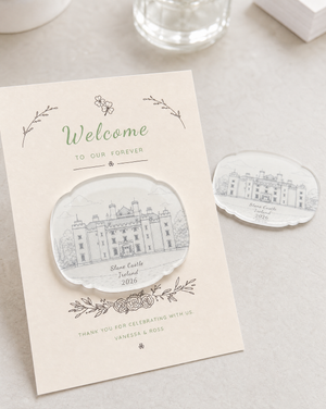 Slane Castle line art 5mm custom shape acrylic wedding venue magnet
