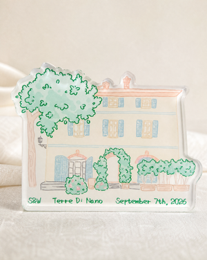 Close-up of Terre di Nano 5mm custom shape acrylic wedding magnet