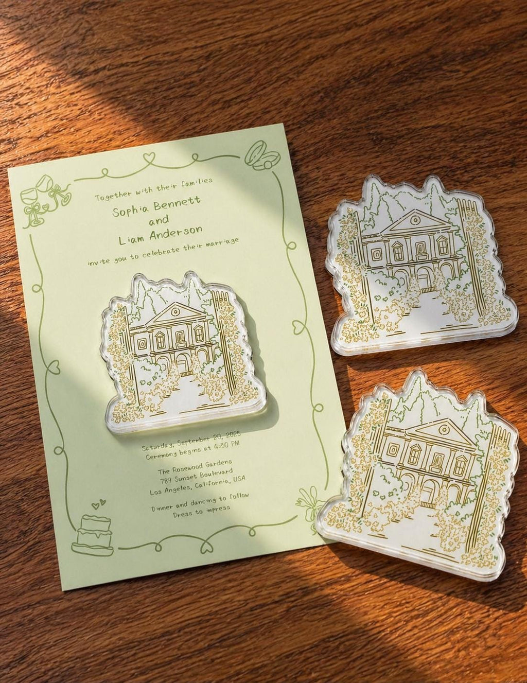Personalized Acrylic Save the Date Magnet, Custom Wedding Favor, Hand-drawn Design Keepsake
