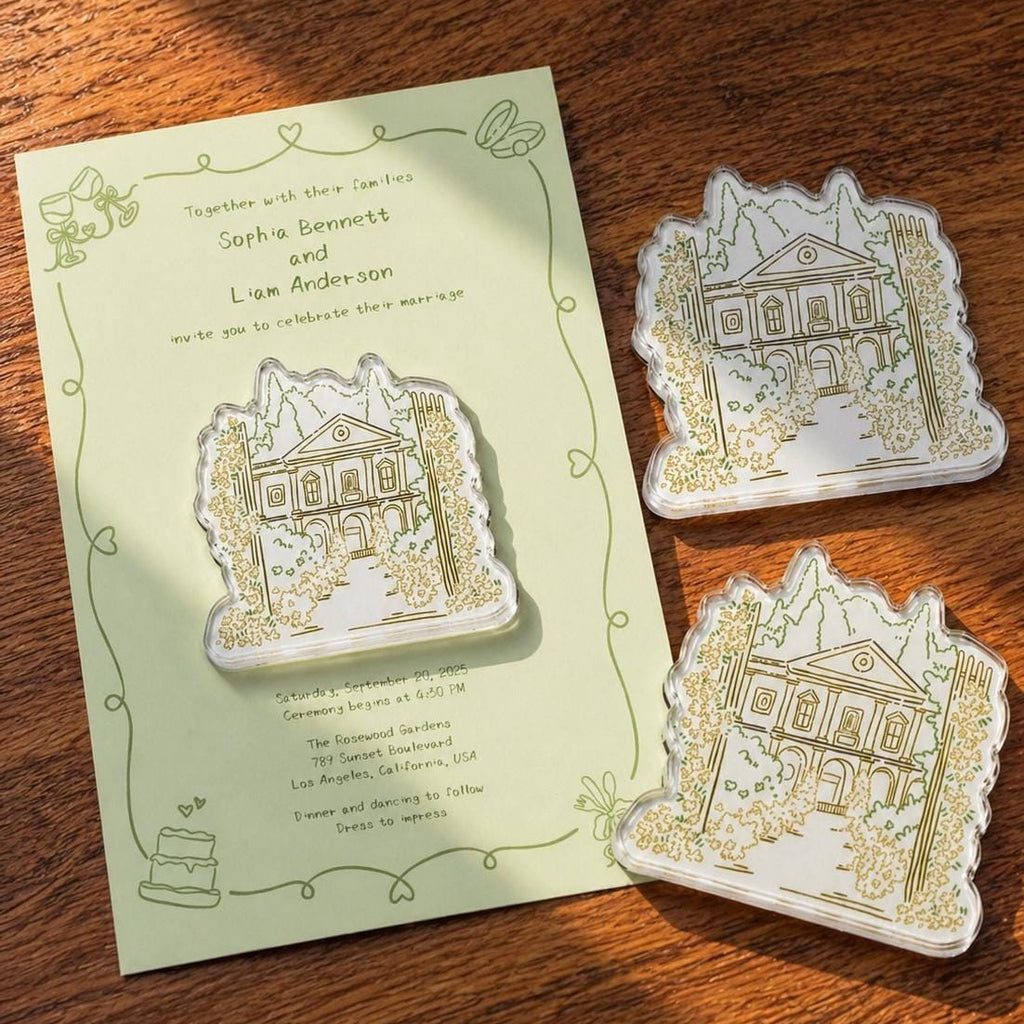 Personalized Acrylic Wedding Magnet, Hand-drawn House Illustration Favor, Bridal Shower Keepsake