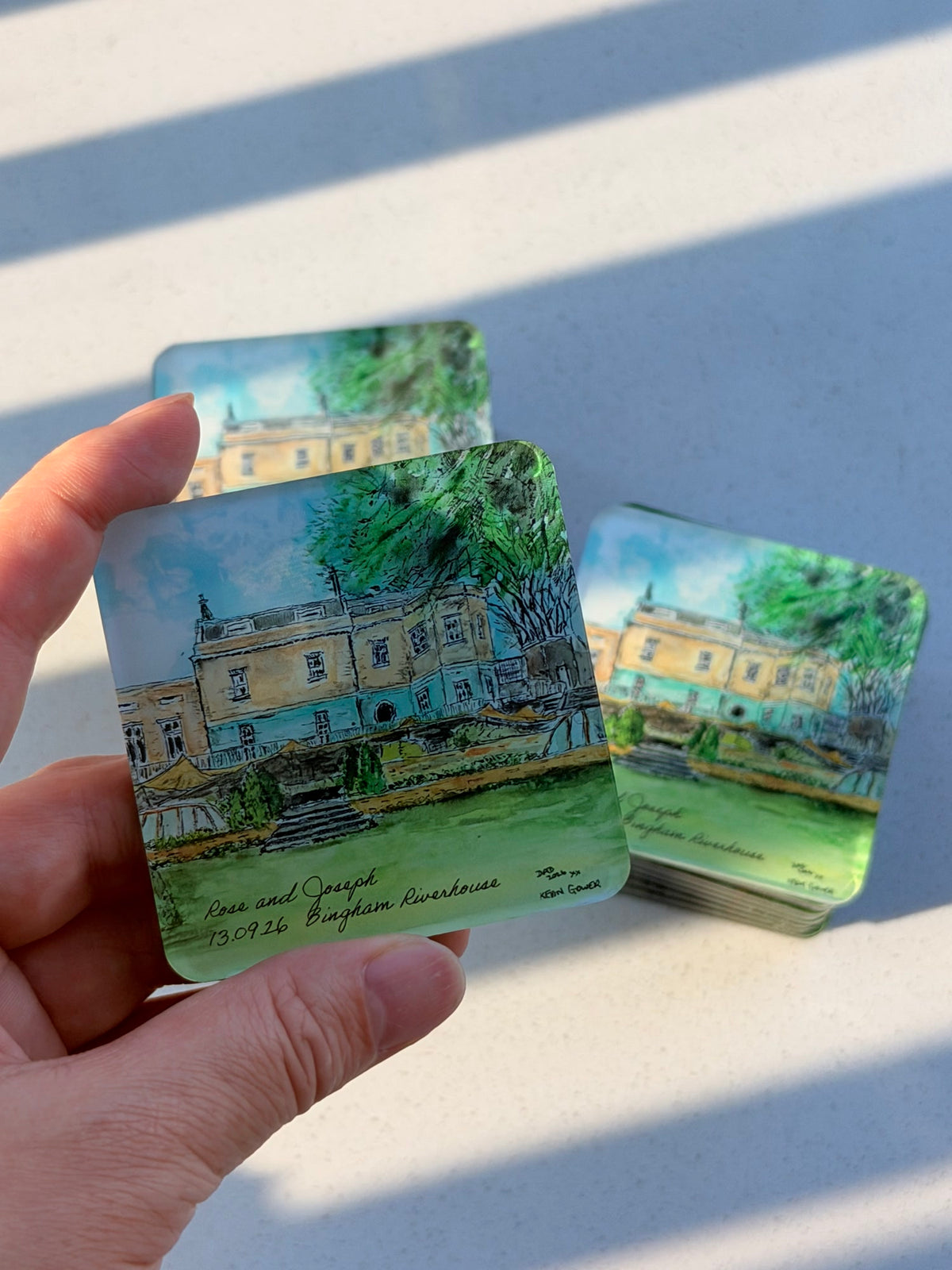 Bingham Riverhouse custom illustrated acrylic wedding venue magnet