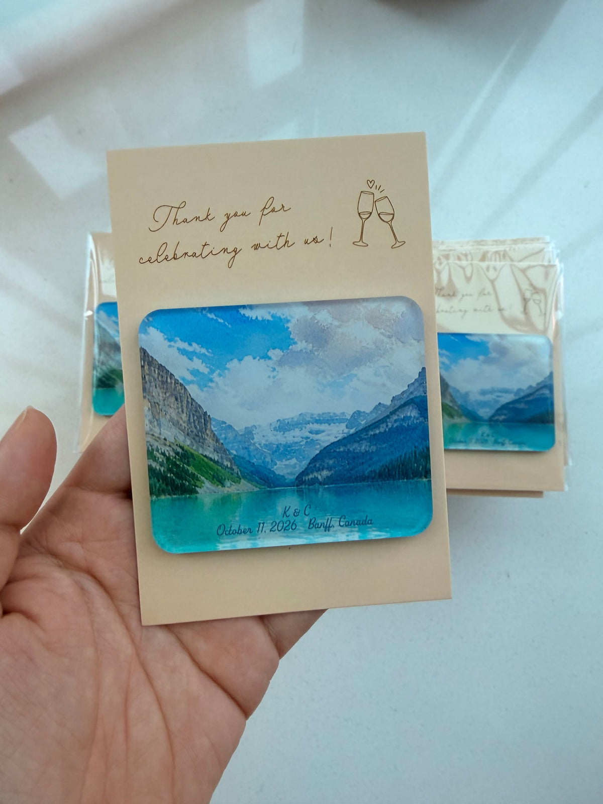 Banff lake watercolor acrylic destination wedding magnet