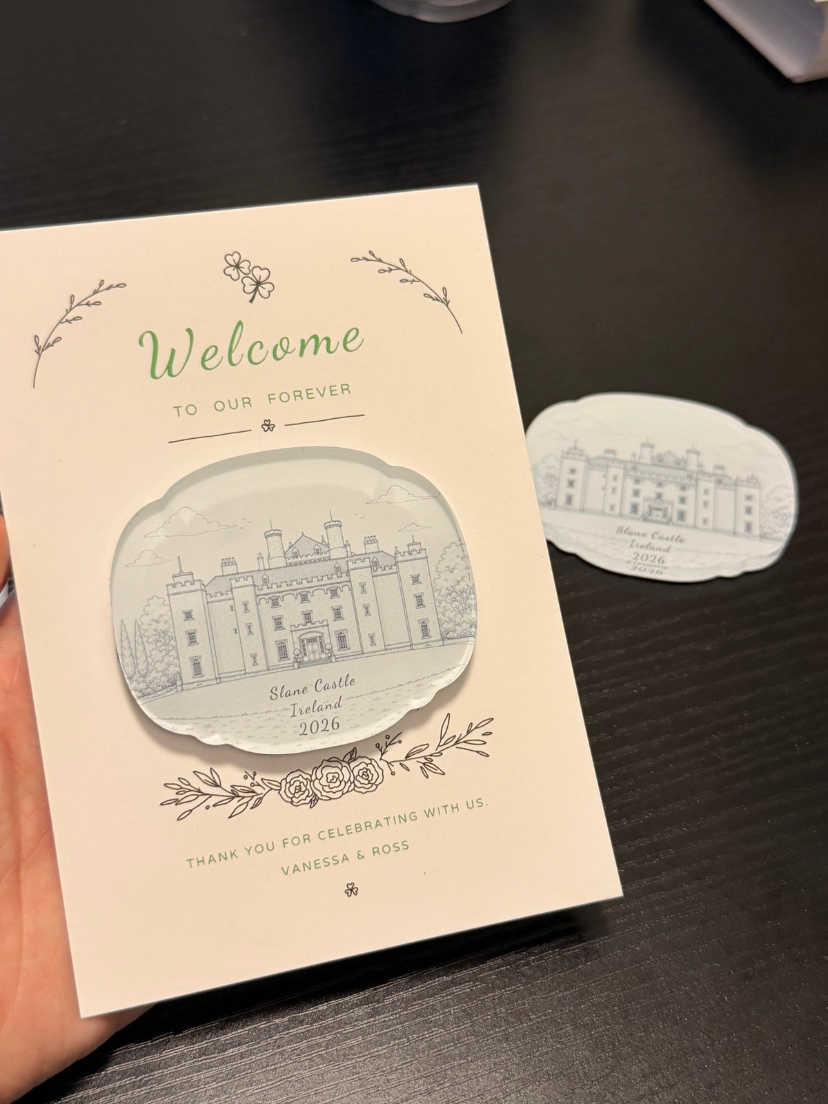 Slane Castle line art custom shape acrylic wedding venue magnet