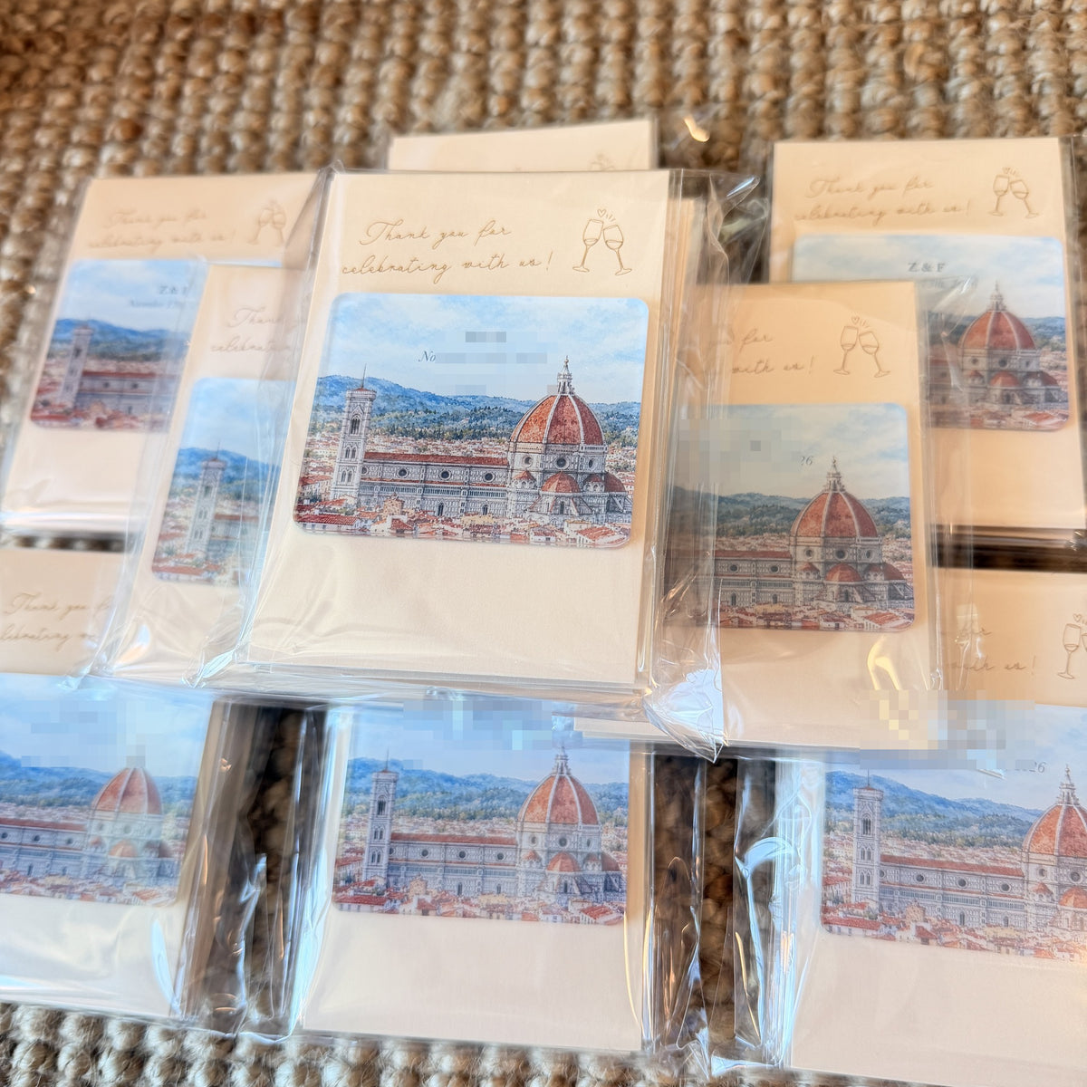 Florence cathedral watercolor acrylic wedding magnet batch with customer initials redacted