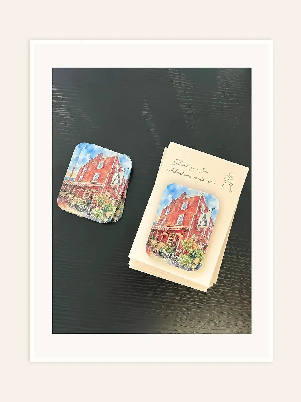 Colorful illustrated venue acrylic fridge magnet example