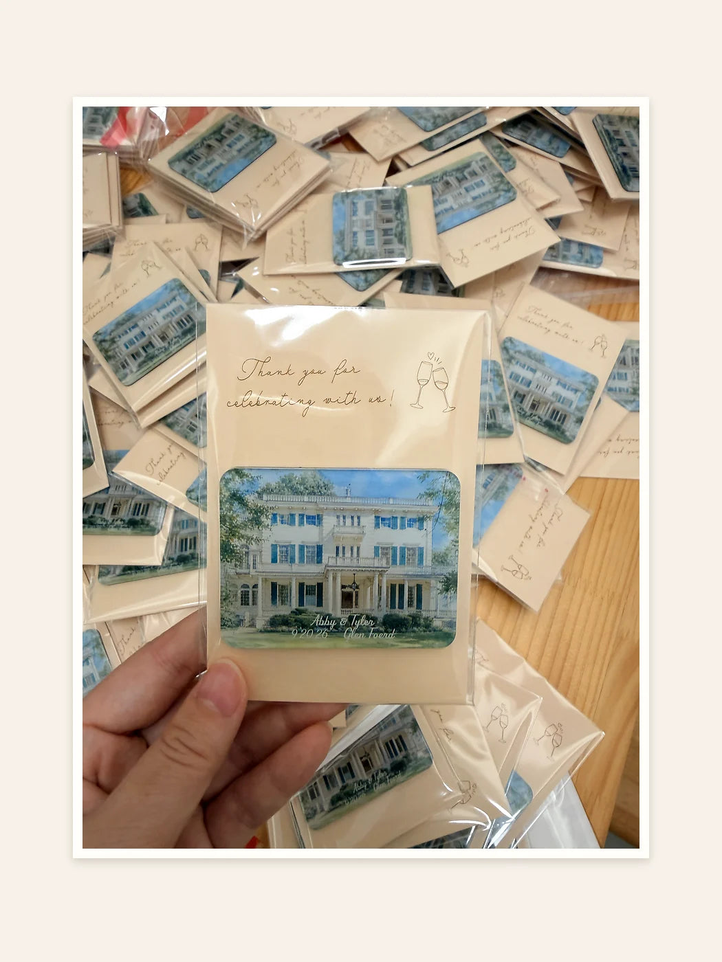 Blue manor magnet with personalized backing card
