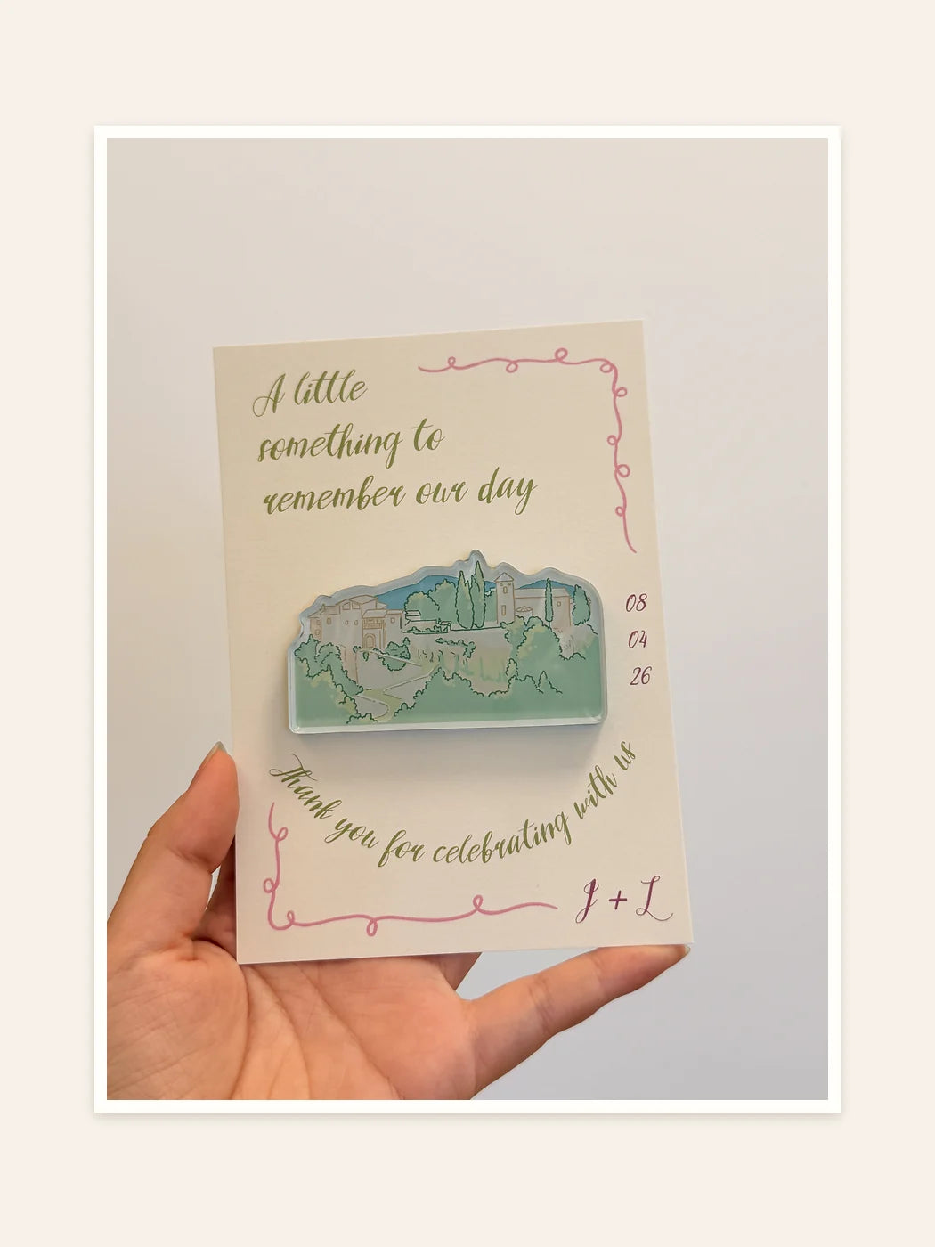 Green garden venue acrylic magnet close-up